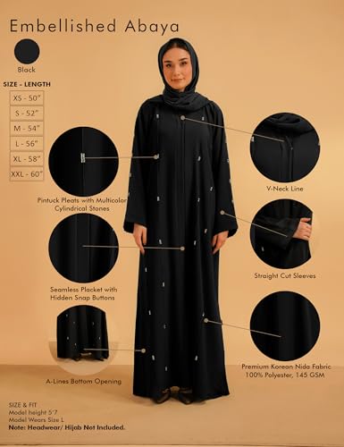 Elegant Modern Abaya 여성용 - 경량, 하늘거리는 느낌, 부드럽고 모든 상황에 적합 - color: 엠벨 블랙, size: XS