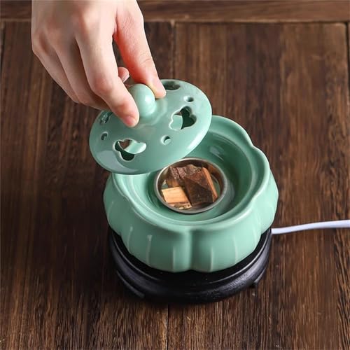 Electric Resin Burner with Timing,Ceramic Incense Burner,Frankincense Bakhoor Censer 110 V for Home Porch,Patio,Garden,Office,Yoga, Living Room, Meditation Room (Green)