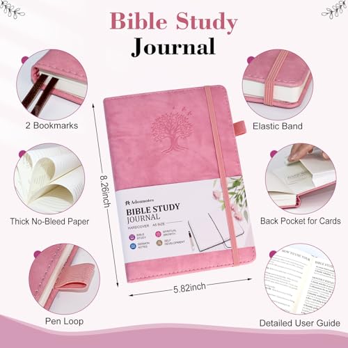 Leather Bible Study Journal Scripture Notebook - Christian Note Taking Kit with Guided Prompts - Inspirational Religious Gifts - Faith Based Stationery Accessories for Church, Small Group (Pink) - color: Pink