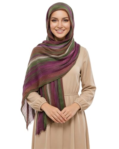 Women’s Gradient Tie Dye Hijab Scarf Soft Cotton Linen Headscarf Shawl Crinkle Printed Muslim Head Wrap - color: Color 2