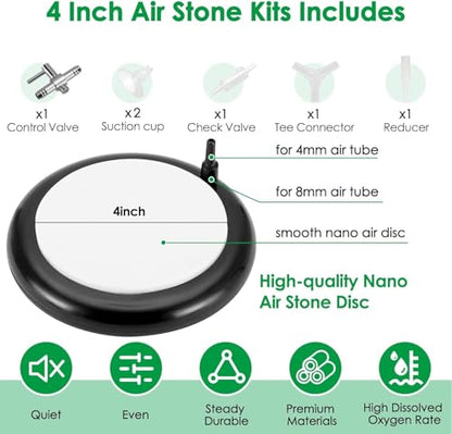 hygger Aquarium Air Stone Kit, Fish Tank Bubbler, Nano Furnace Flue Round Air Stone Disk Set for Hydroponics, Small Bubbles, Ultra-High Dissolved Oxygen Diffuser (4 Inch) - color: Black, size: 4 Inch