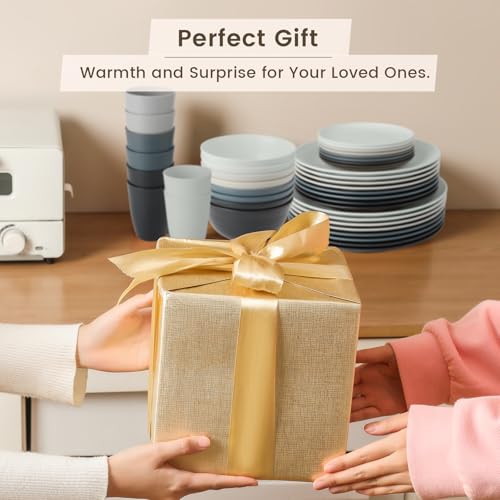 Homienly Premium 40 PCS Wheat Straw Dinnerware Set - Dinner Plates, Cereal Bowls, Unbreakable Cups Set, Microwave and Dishwasher Safe Dishes Set, Reusable Lightweight Dish Sets for Kitchen(Black Grey) - color: Black Grey, size: 40 PCS