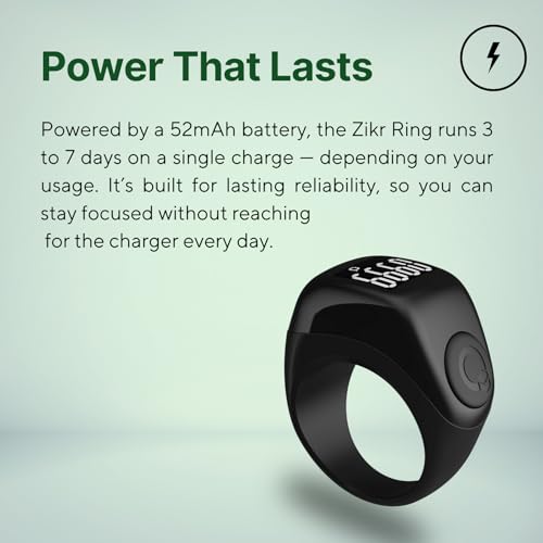 TAKVA - Zikr Ring Flex Advance | 향상된 스마트 태즈비 링(교체 가능한 사이즈), 플라스틱., 원석 없음.