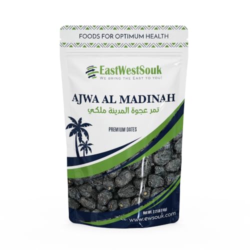 Ajwa Al Madina Dates - Premium Quality - 2.2lb (1000g) - Imported from Madinah Munawwara, Saudi Arabia - Perfect for Ramadan Gift - Fiber-Rich Snack Dry Fruit