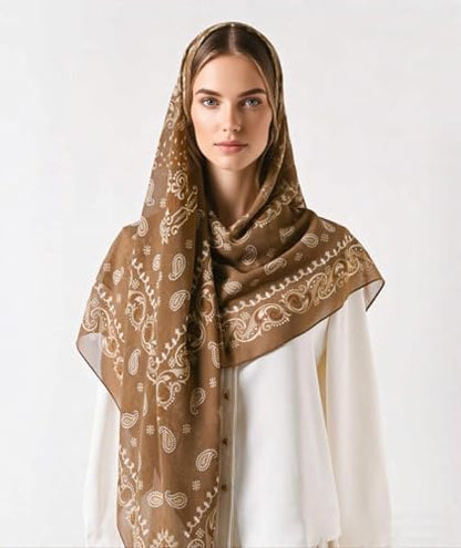 K-Elewon Large Square Scarf 51" Headscarf Chiffon Fashion Scarves Turbans Hair Wrapping Scarfs - color: C-khaki