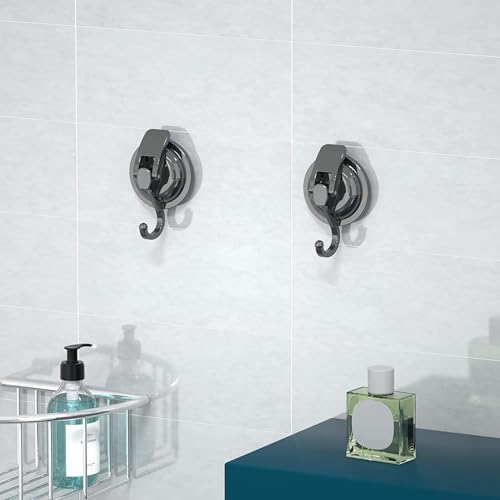 Heavy Duty Vacuum Suction Cup Hooks, Gun Silver Plated Polished Super Suction for Kitchen Bathroom, 2 Pack - color: Gun Silver
