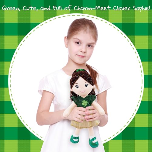 June Garden 14" Snuggle Cuties Clover Sophie - Saint Patrick's Day Soft Plush Doll - Huggable Irish Themed Rag Doll for Girls - Green Outfit - color: Green, size: Medium