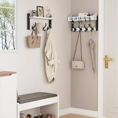 Evermagin 35" Coat Rack Wall Mount with Shelf, 4 in 1 Coat and Key Hanger with 13 Metal Hooks, Entryway Wall Mounted Shelf with Mail Holder for Living Room, Bedroom, White - color: White, size: 35 inch