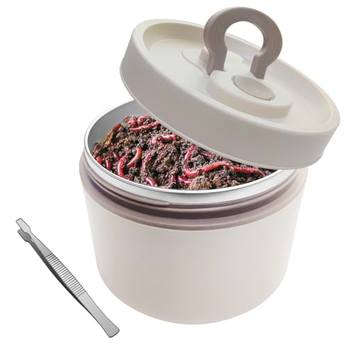 Aventik Fishing Bait Container Organizer with Handle Insulated Breathable Live Bait Box Stainless Steel Worm Storage Tank for Nightcrawlers Keeps Bait Fresh and Alive (circle 650ml) - style: circle 650ml