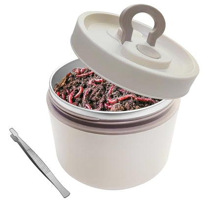 Aventik Fishing Bait Container Organizer with Handle Insulated Breathable Live Bait Box Stainless Steel Worm Storage Tank for Nightcrawlers Keeps Bait Fresh and Alive (circle 650ml) - style: circle 650ml