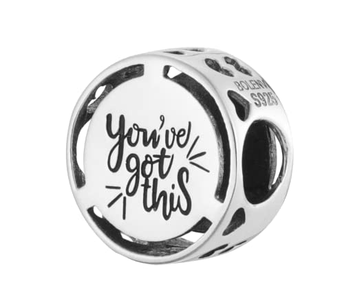Inspirational Words Symbols 925 Sterling Silver Charm Bead For Pandora & Similar Charm Bracelets or Necklaces - color: You've Got This