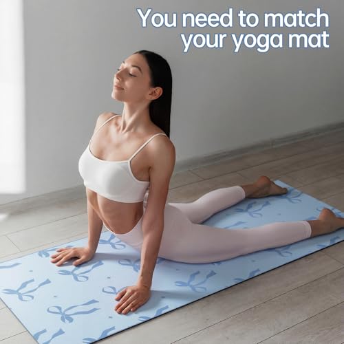 Breling Blue Bow Yoga Mat Towel with Grip Dot Preppy Coquette Bow Non Slip Ultra Absorbent Soft Microfiber Towel Without Hot Yoga Mat 72 x 24 Inch for Pilates Fitness Gym Women Birthday Gifts - color: Blue