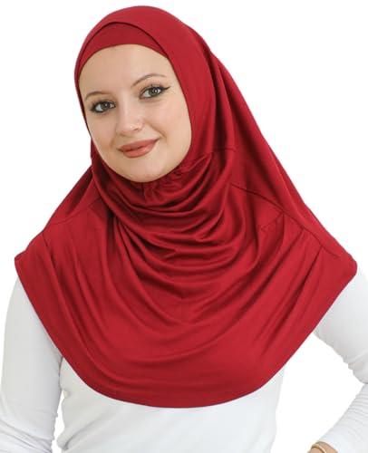 Prien Chic Ready To Wear Hijab For Women, Muslim Long Turban Undercap Set, Instant Scarf, Prayer Clothes For Girls, Abaya - color: Burgundy