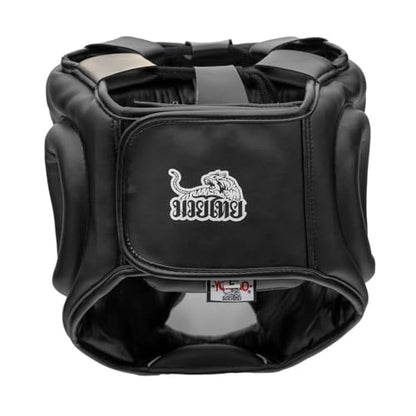 YOKKAO Premium Head Guard | Handmade Genuine Leather Headgear | Ideal for Muay Thai, Boxing, Kickboxing Sparring, Hard Training & Professional Competitions - color: Black Training, size: Medium
