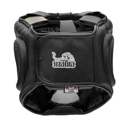 YOKKAO Premium Head Guard | Handmade Genuine Leather Headgear | Ideal for Muay Thai, Boxing, Kickboxing Sparring, Hard Training & Professional Competitions - color: Black Training, size: X-Large