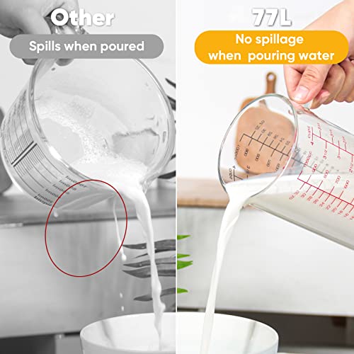 Glass Measuring Cup with Handle, [Double-Sided Measuring Scale, V-Shaped Spout, Insulated handle], High Borosilicate Glass Measuring Cup with Three Scales (OZ, Cup, ML) for Liquid (4 Cup) - size: 4 Cup (1000 ml)