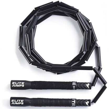 Elite Jumps Heavy Beaded Weighted Jump Rope, 6.5 oz | Heavy resistance beaded rope. Long 8-inch handles, shatterproof 2-inch beads. Adjustable 10 ft. - color: Black