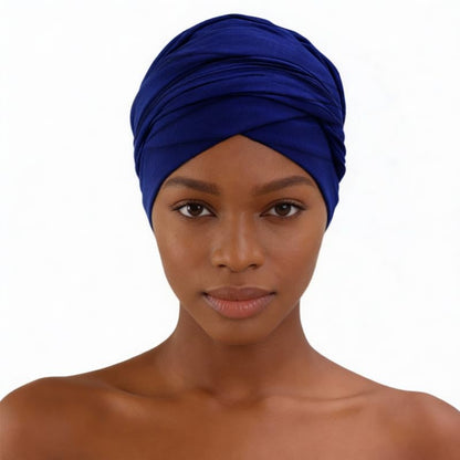 Turban Head Wrap Scarf,African Women' Soft Long Scarf Shawl Hair Bohemian Headwrap Stretch Headband Tie - color: Royal Blue