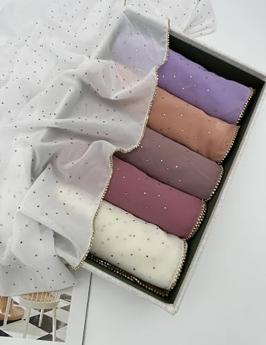 Hijab for Women Premium Chiffon Hijab Rhinestone Hijab Scraf for Women Muslim - color: Light Lavender