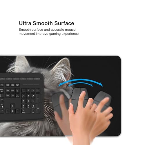 XXL Gaming Mouse Pad 35.4x15.7 Inch, Large Extended Desk Mat | Mousepad with Cat Design, Non-Slip Rubber Base, Water-Resistant Surface and Stitched Edges for Gaming, Office & Home - color: Cat