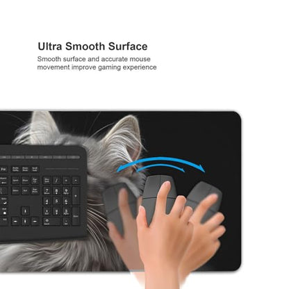XXL Gaming Mouse Pad 35.4x15.7 Inch, Large Extended Desk Mat | Mousepad with Cat Design, Non-Slip Rubber Base, Water-Resistant Surface and Stitched Edges for Gaming, Office & Home - color: Cat
