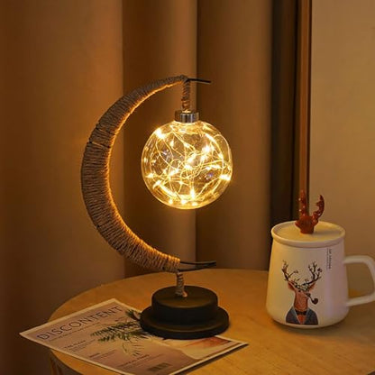 Iron Night Light, Magic Star Moon Light, LED Decorative Light for Parties, Weddings, bedrooms and Many Other Occasions, USB Port, 11 x 6 x 6 inches（Round Ball Warm） - style: Round Ball Warm 1