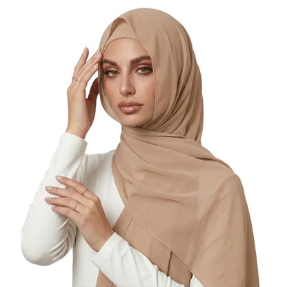Yeieeo Instant Chiffon Hijab with Undercap (Tube or Bandage Cap), Breathable, no sweat buildup,Solid Chiffon Head Wraps - color: Dark Nude