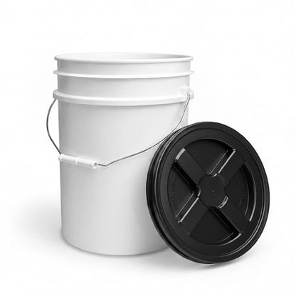 5 Gallon Bucket - Food Grade w/Lid BPA-Free, White/Black, 3 | Airtight Gamma Seal Screw-On Lid, Heavy-Duty 90 Mil HDPE Plastic, Food Safe and Durable Container, Bulk Storage, Made in USA - color: White/Black, size: 3 Packs