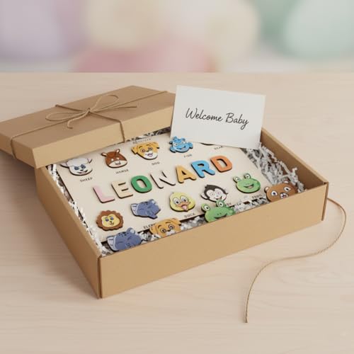 First Birthday Gifts for Girl, Personalized Baby Gifts, Wooden Puzzles for Toddlers 1-3, Animal Toys for Toddlers 1-3, Customized Baby Gift, 1-2 Year Old Toys - Set 3 - style: Animals - 10 Figures