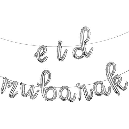 16 inch lowercase Eid MUBARAK Foil Balloons Party Decoration Supplies Ramadan Decoration Gold EID Balloons For Muslim EID Ballon (L Eid Silver) - color: L Eid Silver