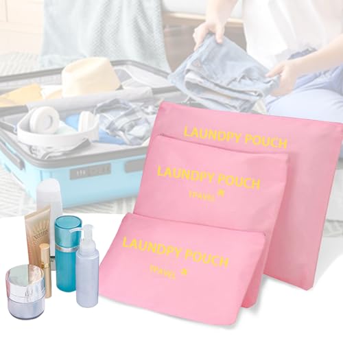 Travel Organizer 3 Set Traveling Storage Bags Multi-functional Luggage Packing Organizers Travel Zipper Pouch for Cosmetics Passport, Socks (Pink 3PCS) - color: Pink