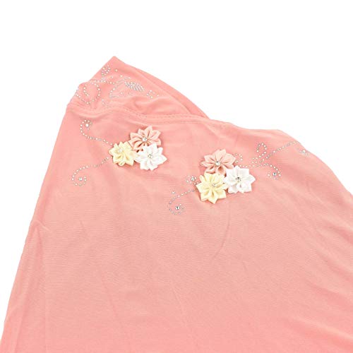 Instant Hijab for Kids Girls Hijabs Muslim Islamic Head Scarf with Rhinestone and Flowers - color: Orange Pink
