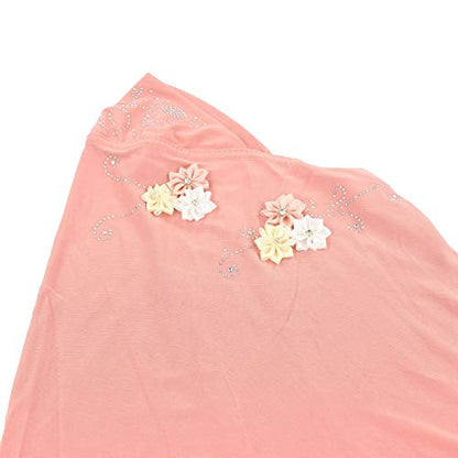 Instant Hijab for Kids Girls Hijabs Muslim Islamic Head Scarf with Rhinestone and Flowers - color: Orange Pink