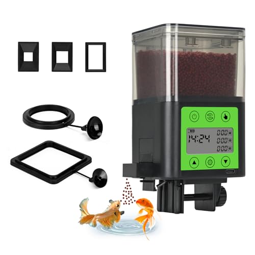 Lychee Automatic Fish Feeder USB Rechargeable 320ML Large Capacity Aquarium Fish Food Dispenser with Two Feeding Ring, Moisture-Proof-Aquarium Electric Timer Feeder for Vacation Business Trips