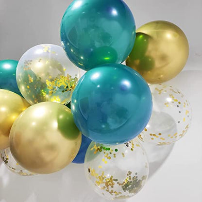 청록색 골드 풍선 청록색 골드 생일 장식 여성용 30피스 브라이덜 샤워 장식/터키석 골드 웨딩/이드 무바라크 장식