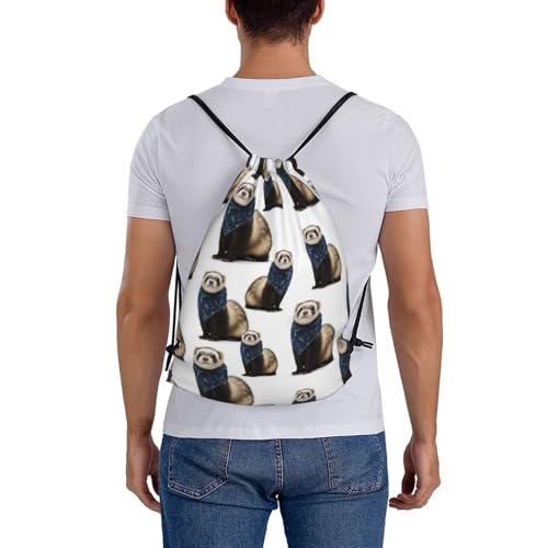 Polyester Drawstring Backpack Cute Funny Ferret White, Breathable Gym Sack for Soccer Basketball and Ball Sports - color: Pattern (366)