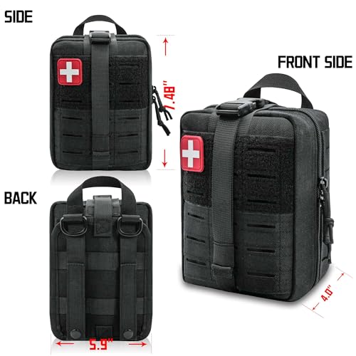 Molle Ifak Pouch Rip Away, 2Pack Molle Tactical Medical Pouch, Empty First Aid Kit Bag for Duty Belt (2 Pack-Black) - color: 2 Pack-black