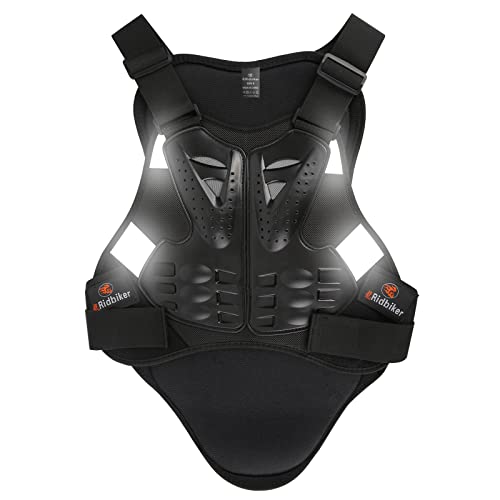 RIDBIKER Chest Protector Motorcycle, Dirt Bike Gear Body Armor Vest Spine Back Protector for Motocross Off-Road (Reflective at Night) (Black, L) - size: Large