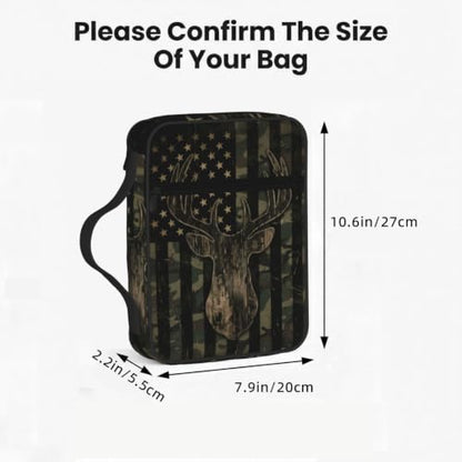 Camo Deer American Flag Bible Cover Case with Handle and Zippered Pocket - color: Camo Deer American Flag