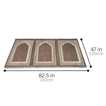 Muslim Thin Chenille Islamic Prayer Mat - Selcuk Star 3 Person (Beige) - color: Beige