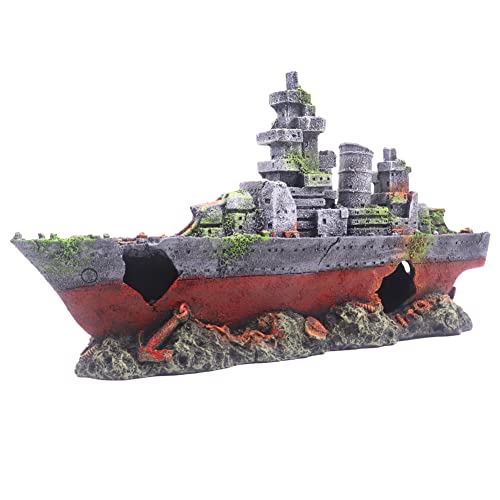 Ulifery Aquarium Shipwreck Sunken Pirate Ship, Submarine Fish Tank Decorations Resin Battleship for Betta Extra Large XL for 55-75 Gallon Tank