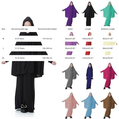 Girls Prayer Dress Muslim Abaya with Hijab 2pcs for Teen Girl Long Sleeve Islamic Maxi Set Arabic Ramadan Jilbab Eid Clothing - color: B-black, size: 11-12 Years
