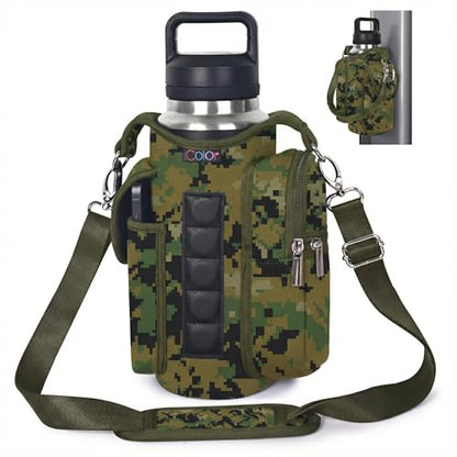 icolor Magnetic Gym Bag Water Bottle Carrier Holder with Phone Pockets & Shoulder Strap,Gym Magnetic Bag 5 Built-in Magnets Gym Accessories Organizer Sling Bottle Bag Pouch Sleeve - color: Camo