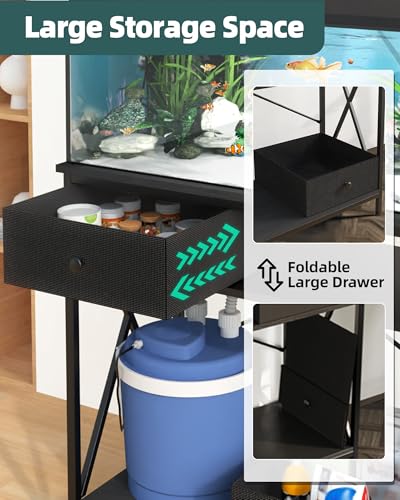 Fish Tank Stand with Drawer, 5-10 Gallon Aquarium Stand Easy Assemble - color: Black, size: 5-10 Gallon