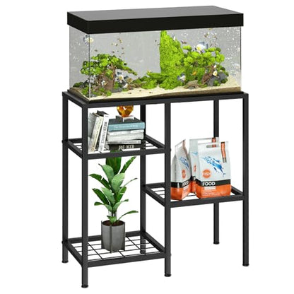 YBING Fish Tank Stand 20 Gallon Aquarium Stand Aquarium Turtle Tank Reptile Tank Stand with 3-Tier Small Metal Shelf Black