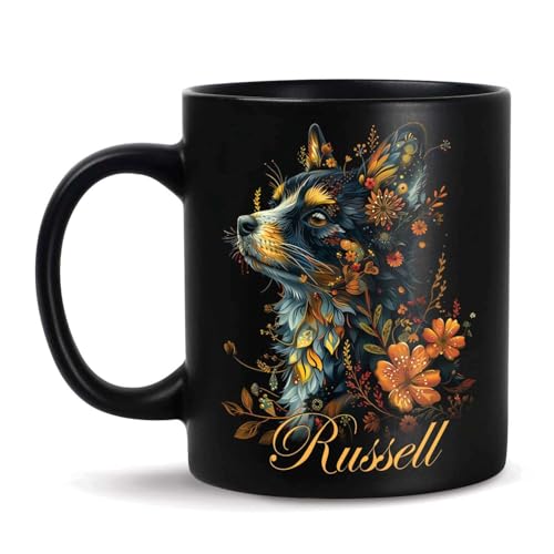 Personalized Dog Floral Coffee Mug, Custom Name Animal Themed Cup, Flower Mug For Daughter, Customized Pet Lovers Ceramic Cup, Dog And Floral Design Black Mug 11oz 15oz, Dog Cup - color: THU-924-1958-Dog