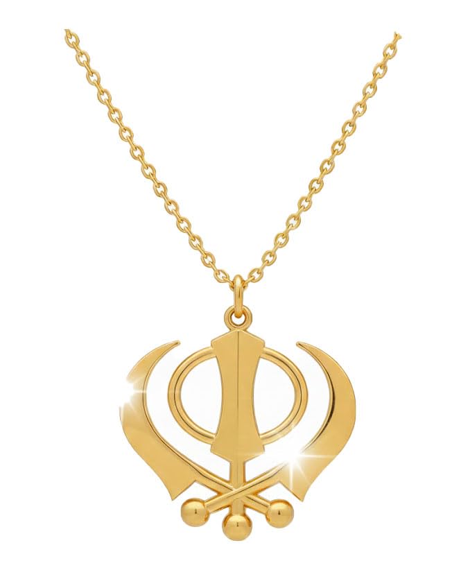 BEXCO Sikh Khanda Sahib Metal Car Hanging Rear View Mirror Show Piece - Complete with Chain (8 cm, Golden) - color: Golden, size: 8 cm