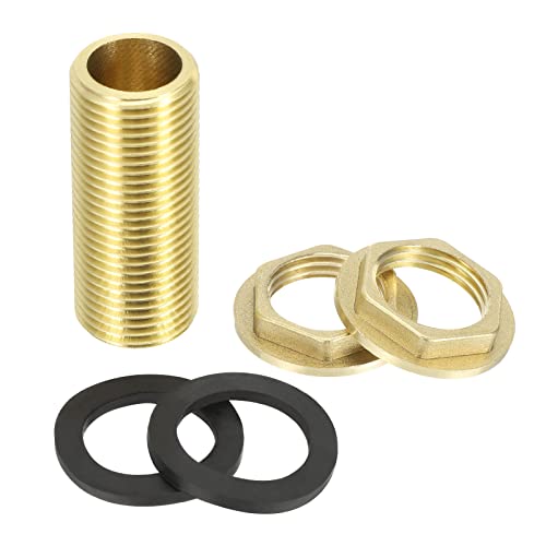 M METERXITY Bulkhead Fitting - Water Tank Connector, Brass Threaded Fitting Adapter with 2 Rubber Gasket, Apply to Outdoor/Garden/Pools(G1/2 Male) - size: G1/2