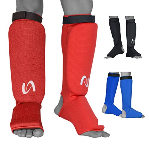 UFG Ultimate - Cloth Shin Instep Guard - Karate MMA Boxing Muay Thai Training Protection - color: Red, size: Small-Medium
