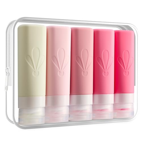 INSFIT Travel Bottles for Toiletries, TSA Approved 3oz Travel Size Toiletries, BPA Free Leak Proof Squeezable Silicone Tubes Travel Essentials for Shampoo Conditioner Lotion Soap - color: Pink, size: 3 Ounces